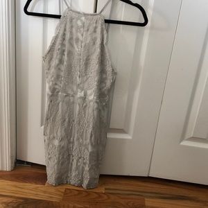 Gray and White Lace Formal Dress